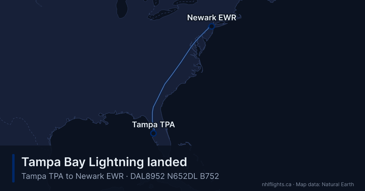 Route map: Tampa (TPA) to Newark (EWR)
