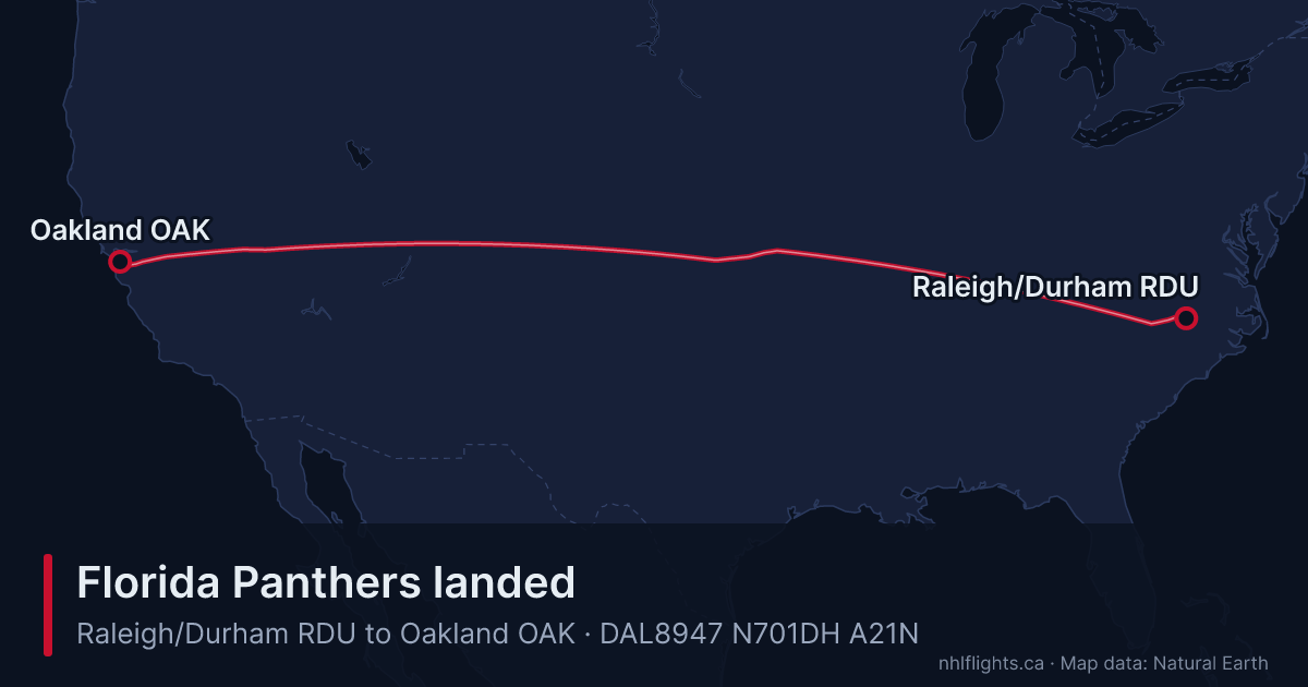 Route map: Raleigh/Durham (RDU) to Oakland (OAK)