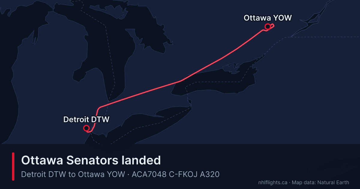 Route map: Detroit (DTW) to Ottawa (YOW)