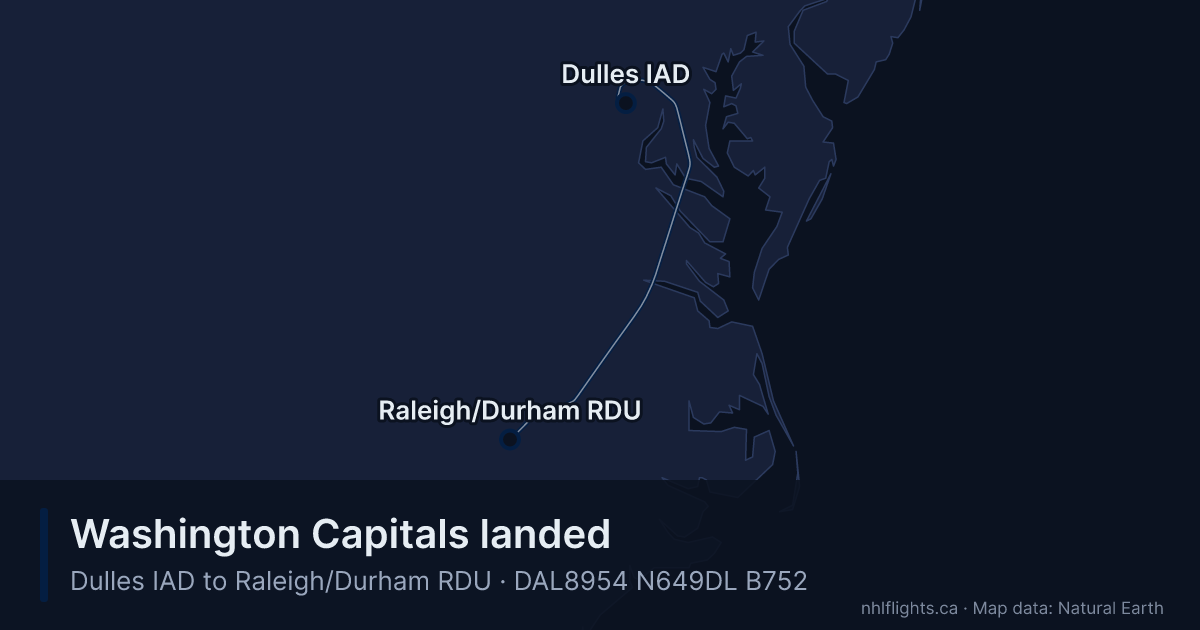 Route map: Dulles (IAD) to Raleigh/Durham (RDU)