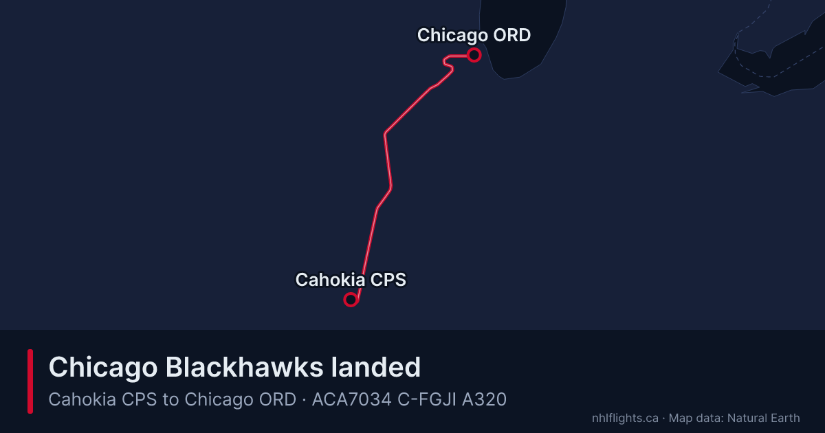 Route map: Cahokia (CPS) to Chicago (ORD)