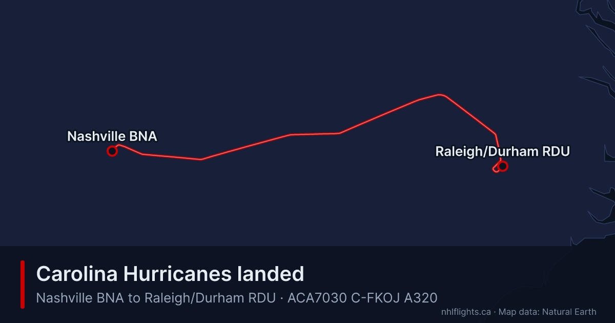 Route map: Nashville (BNA) to Raleigh/Durham (RDU)