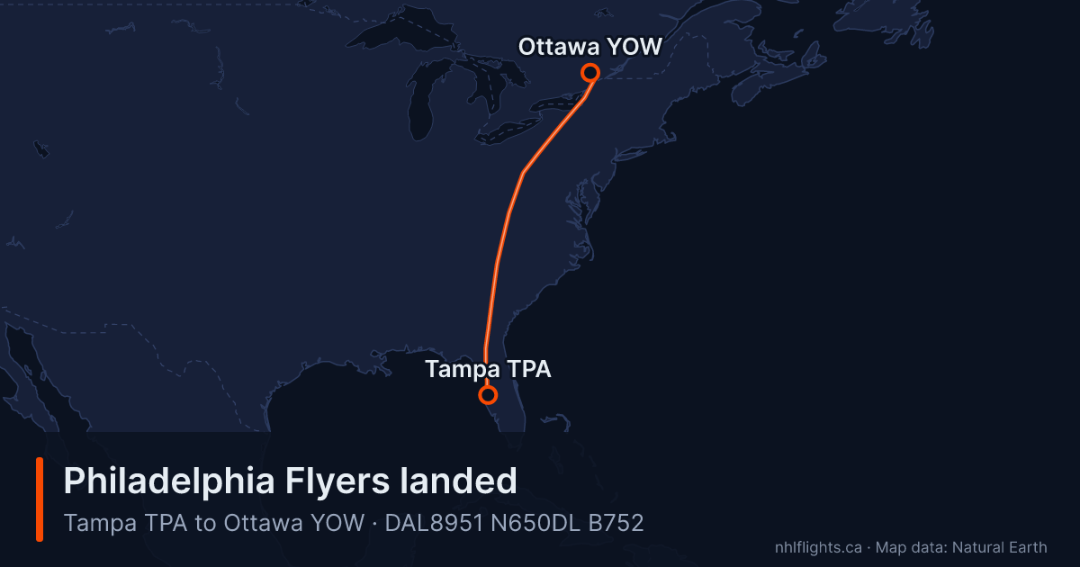 Route map: Tampa (TPA) to Ottawa (YOW)