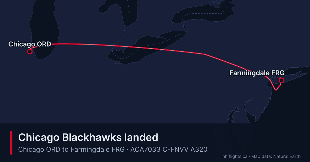 Route map: Chicago (ORD) to Farmingdale (FRG)