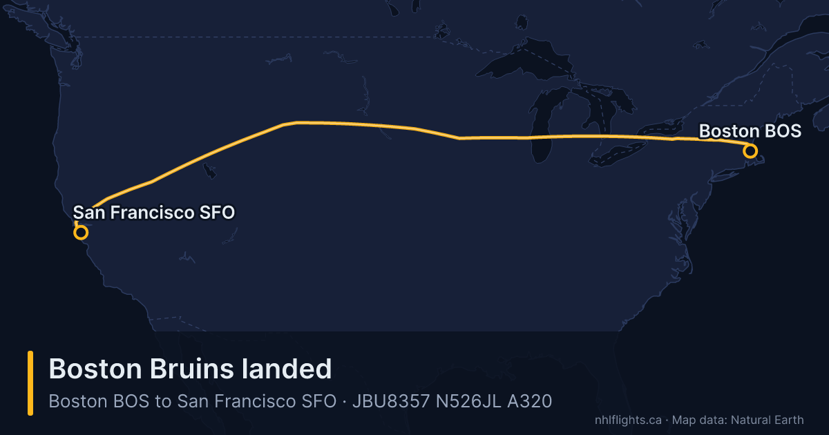 Route map: Boston (BOS) to San Francisco (SFO)
