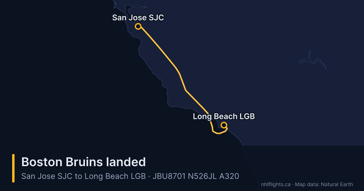 Route map: San Jose (SJC) to Long Beach (LGB)