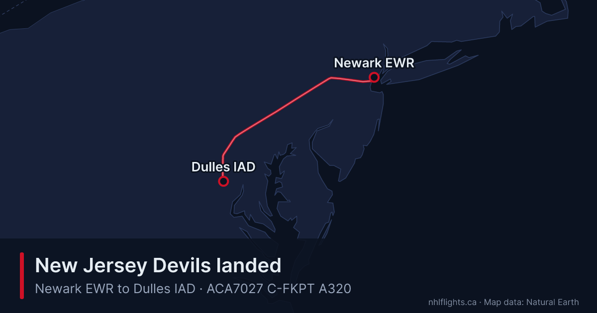 Route map: Newark (EWR) to Dulles (IAD)