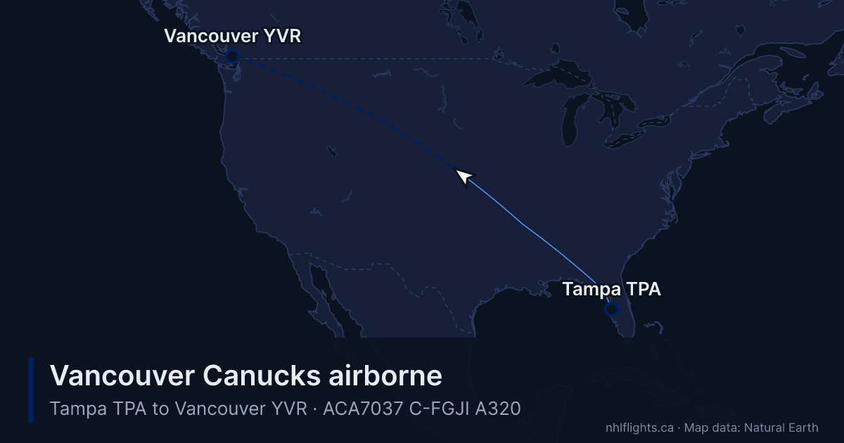 Route map: Tampa (TPA) to Vancouver (YVR)