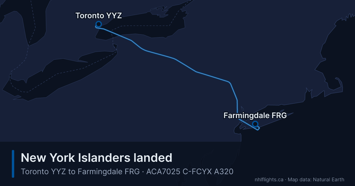 Route map: Toronto (YYZ) to Farmingdale (FRG)