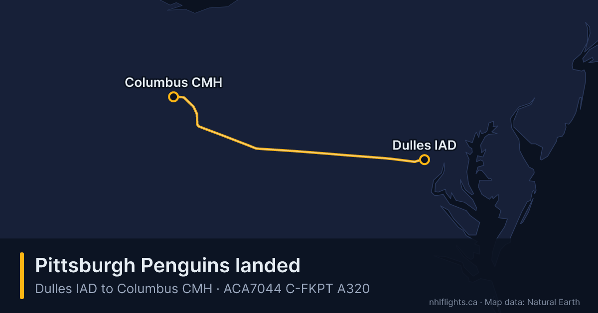 Route map: Dulles (IAD) to Columbus (CMH)