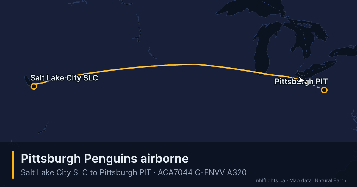 Route map: Salt Lake City (SLC) to Pittsburgh (PIT)