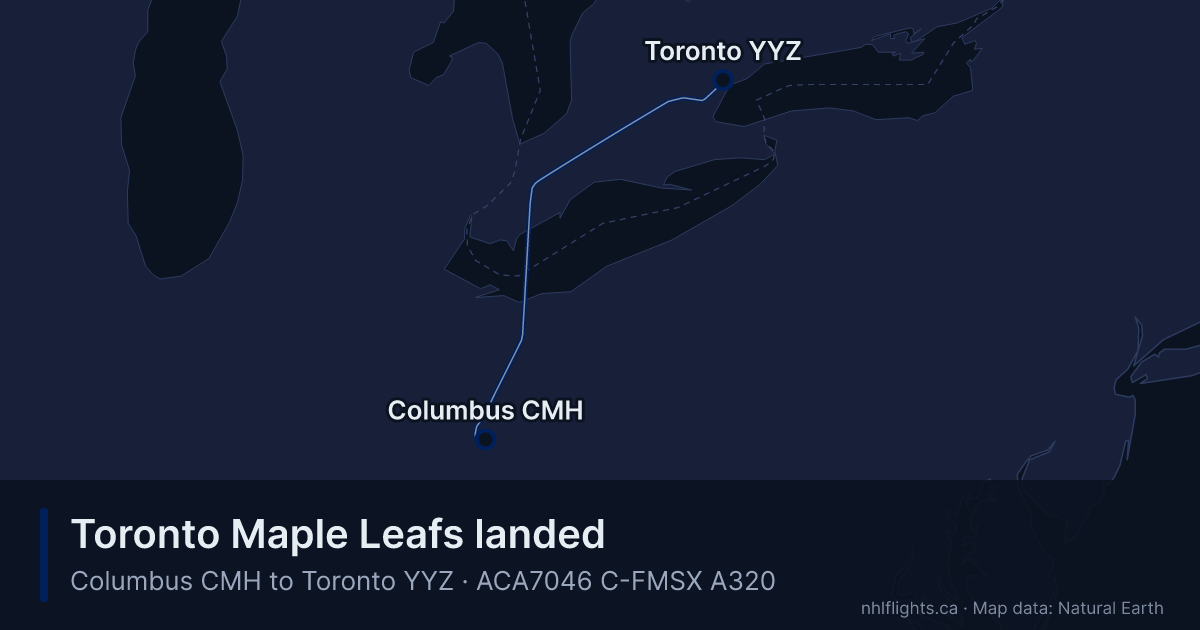 Route map: Columbus (CMH) to Toronto (YYZ)