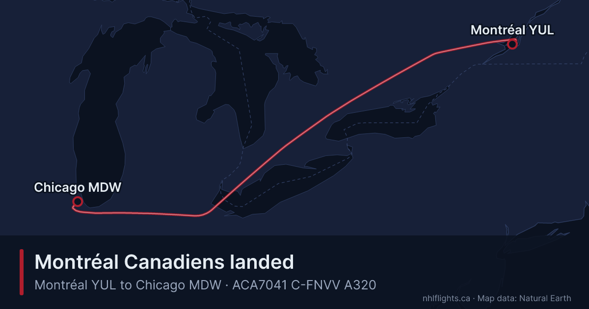 Route map: Montréal (YUL) to Chicago (MDW)