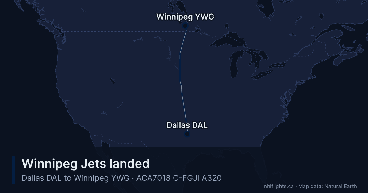 Route map: Dallas (DAL) to Winnipeg (YWG)