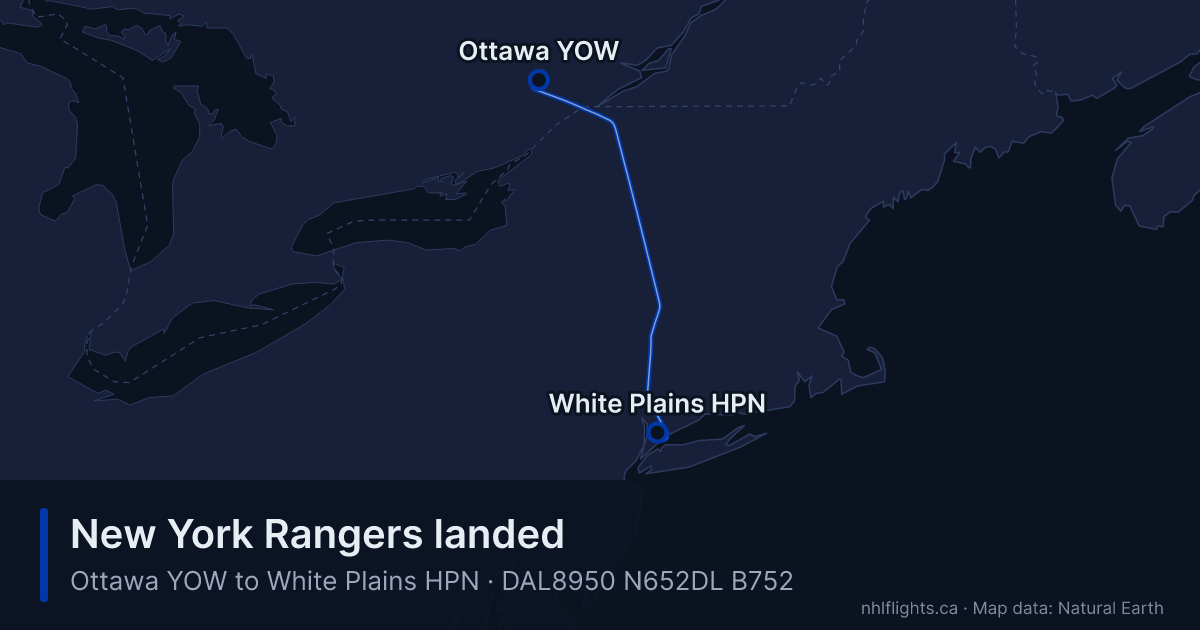 Route map: Ottawa (YOW) to White Plains (HPN)