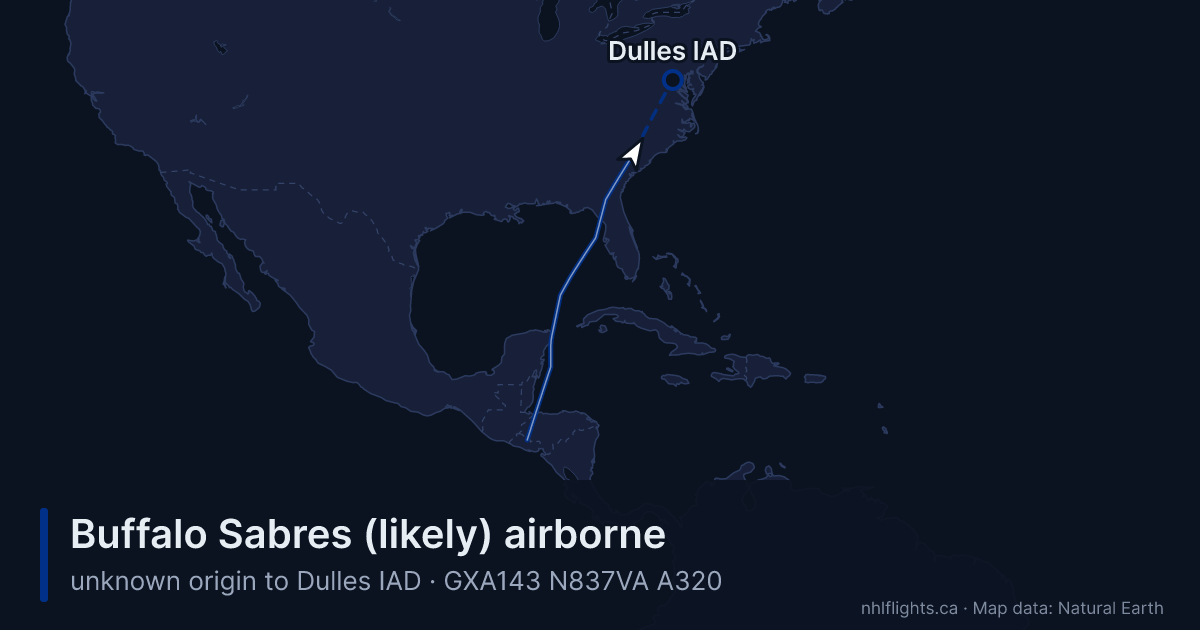 Route map: Buffalo (BUF) to Dulles (IAD)