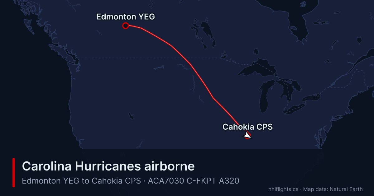 Route map: Edmonton (YEG) to Cahokia (CPS)