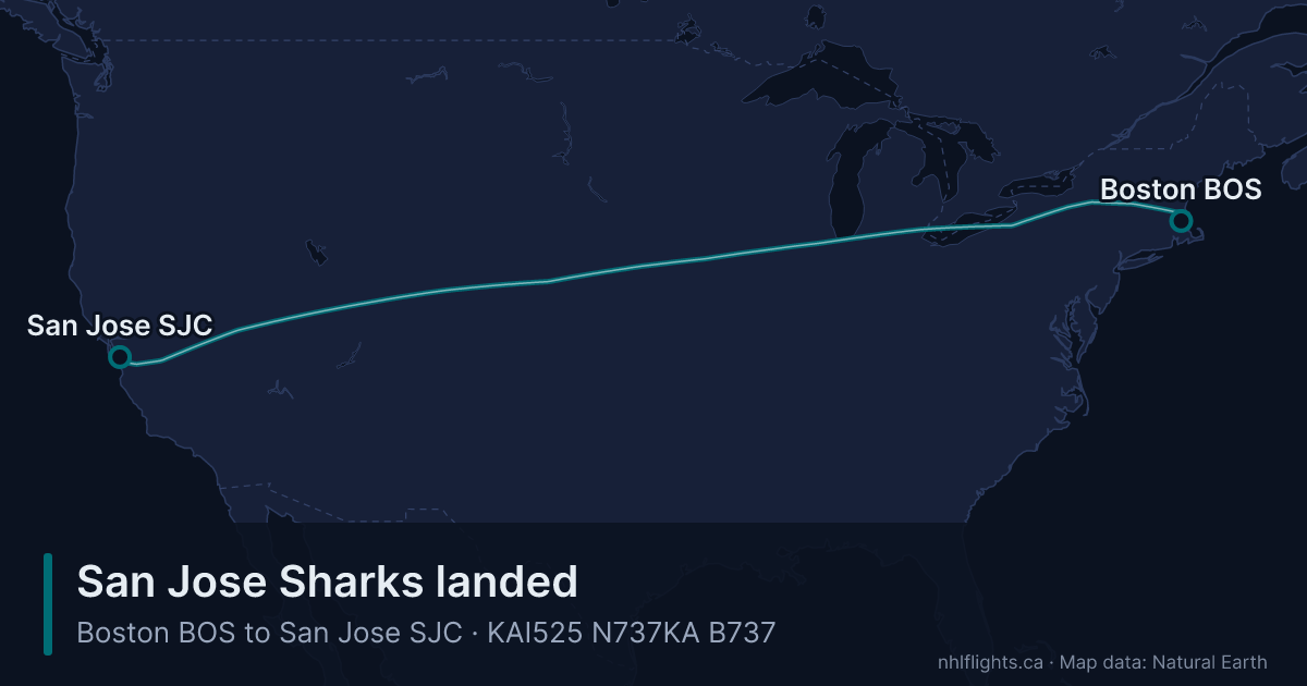 Route map: Boston (BOS) to San Jose (SJC)