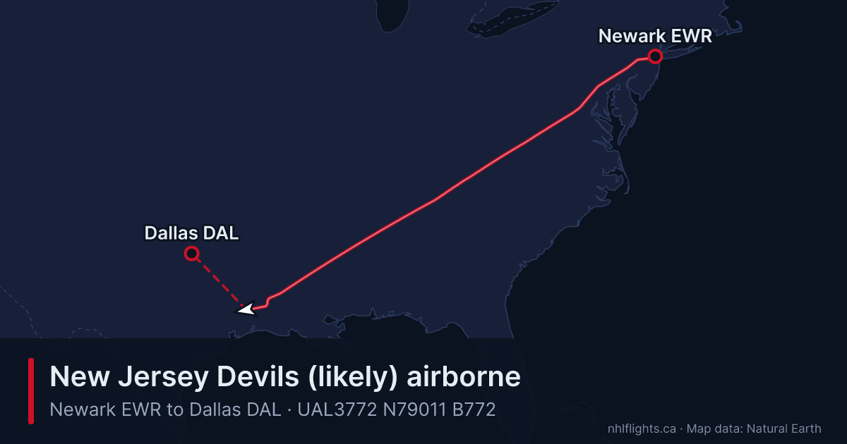 Route map: Newark (EWR) to Dallas (DAL)