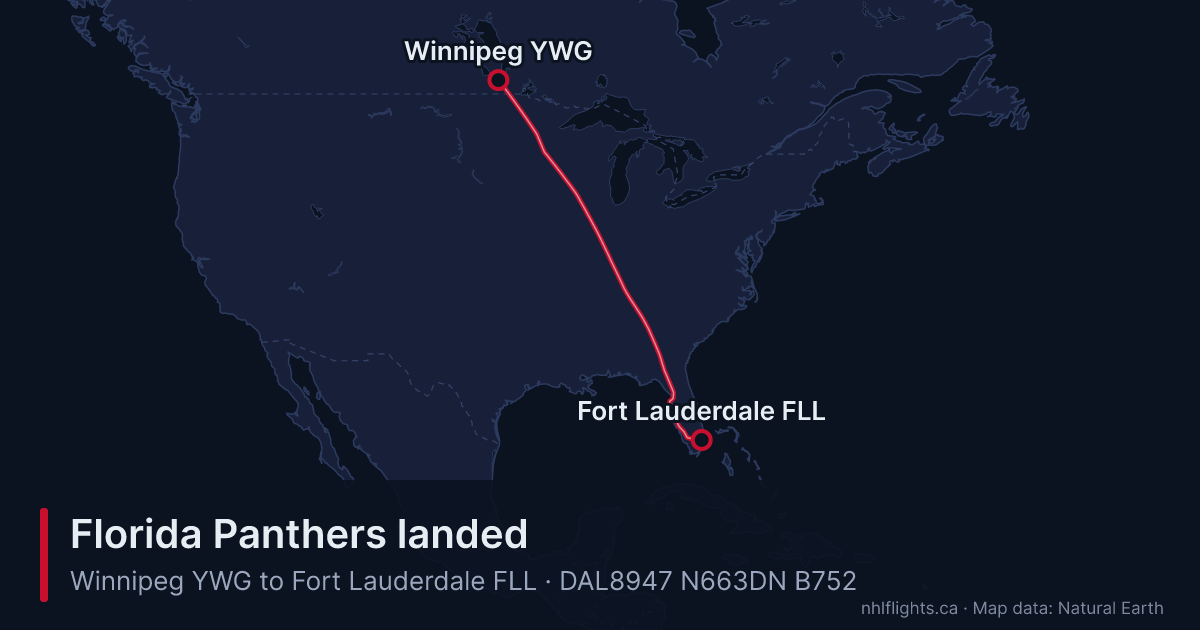 Route map: Winnipeg (YWG) to Fort Lauderdale (FLL)