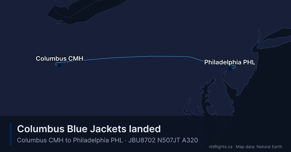 Route map: Columbus (CMH) to Philadelphia (PHL)
