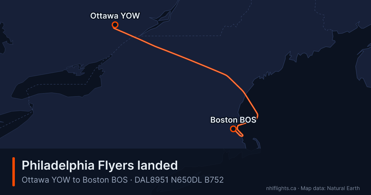 Route map: Ottawa (YOW) to Boston (BOS)