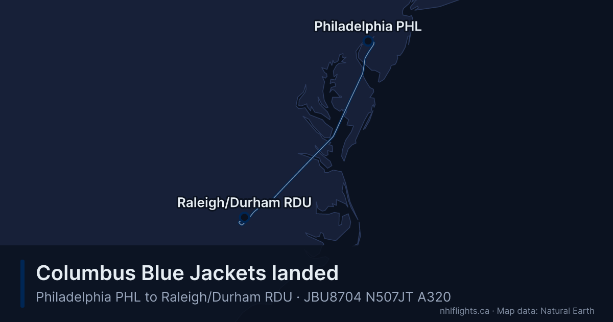 Route map: Philadelphia (PHL) to Raleigh/Durham (RDU)