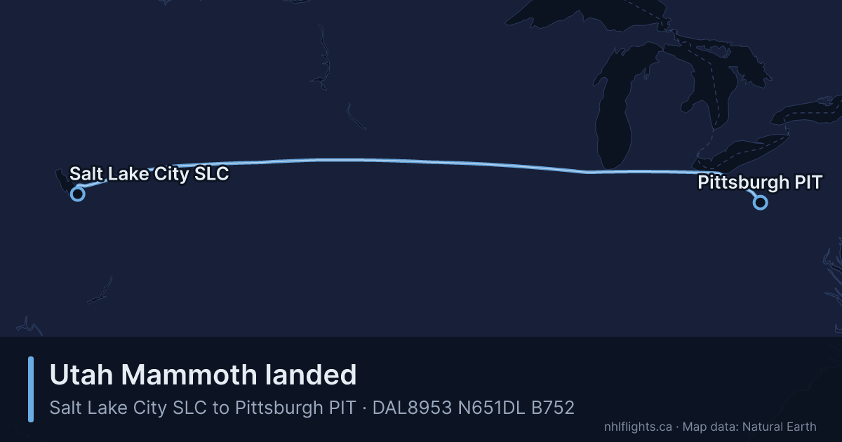 Route map: Salt Lake City (SLC) to Pittsburgh (PIT)