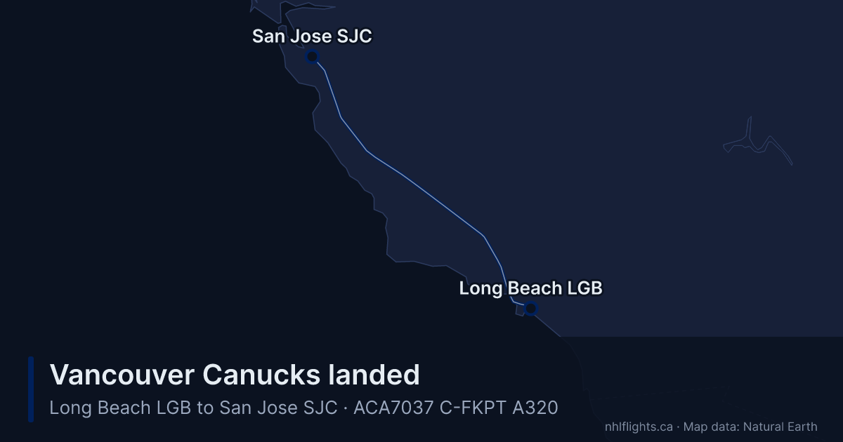 Route map: Long Beach (LGB) to San Jose (SJC)