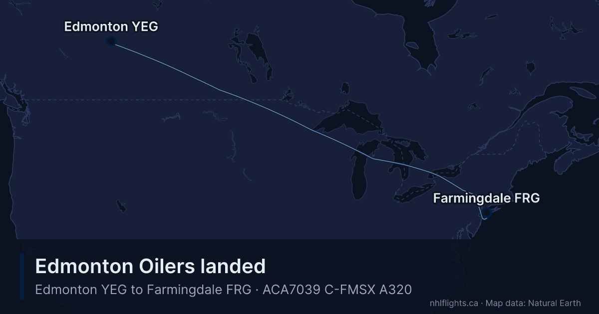 Route map: Edmonton (YEG) to Farmingdale (FRG)