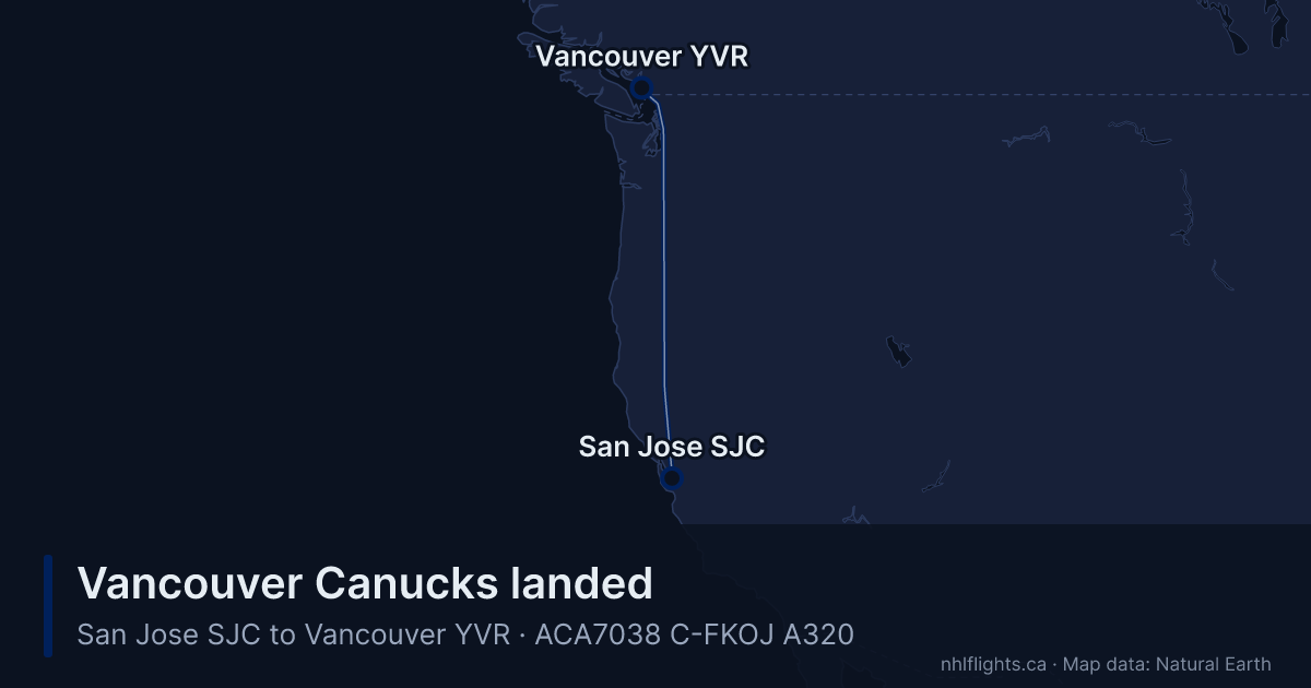 Route map: San Jose (SJC) to Vancouver (YVR)