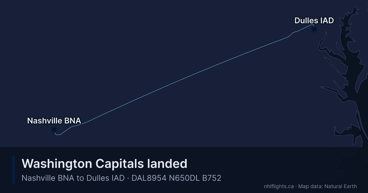 Route map: Nashville (BNA) to Dulles (IAD)
