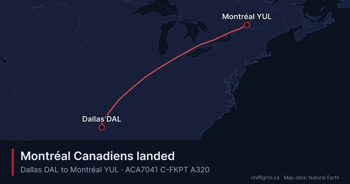 Route map: Dallas (DAL) to Montréal (YUL)