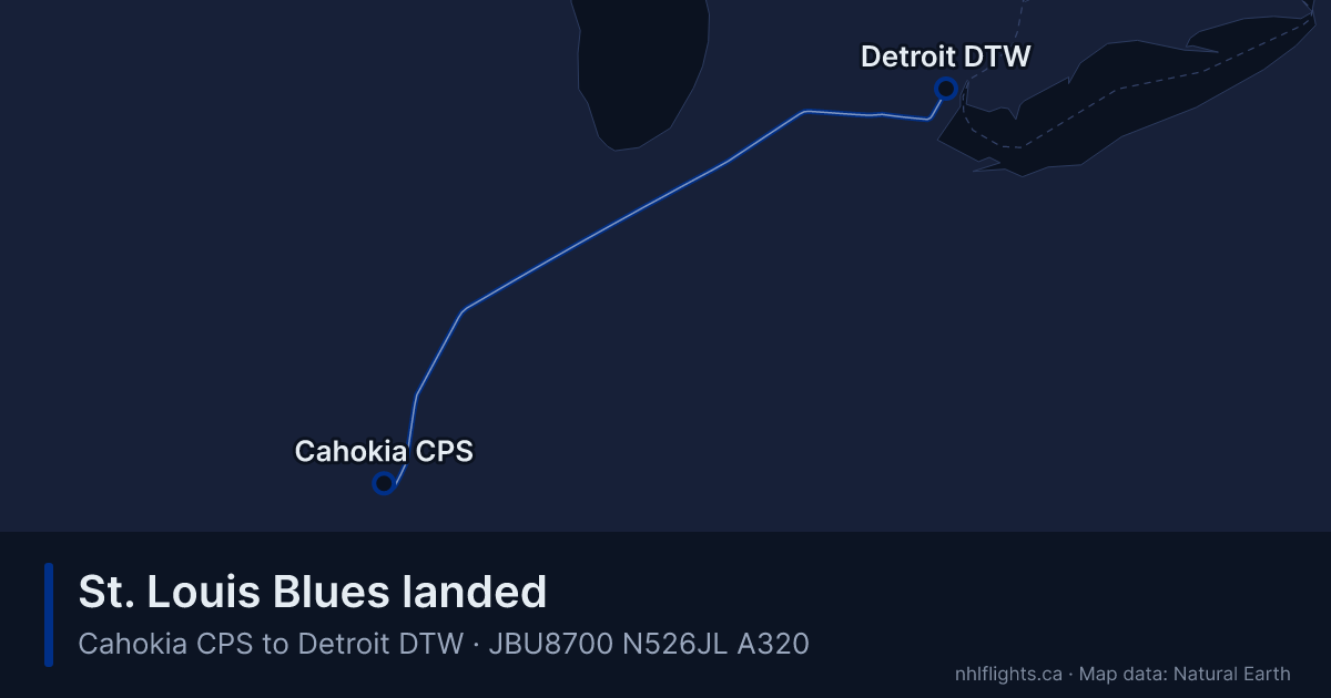 Route map: Cahokia (CPS) to Detroit (DTW)