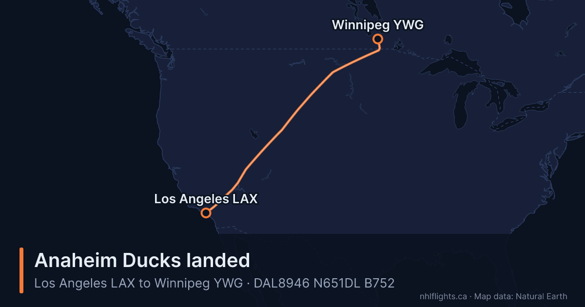 Route map: Los Angeles (LAX) to Winnipeg (YWG)