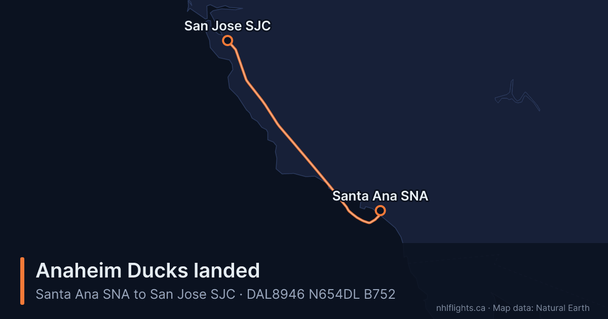Route map: Santa Ana (SNA) to San Jose (SJC)