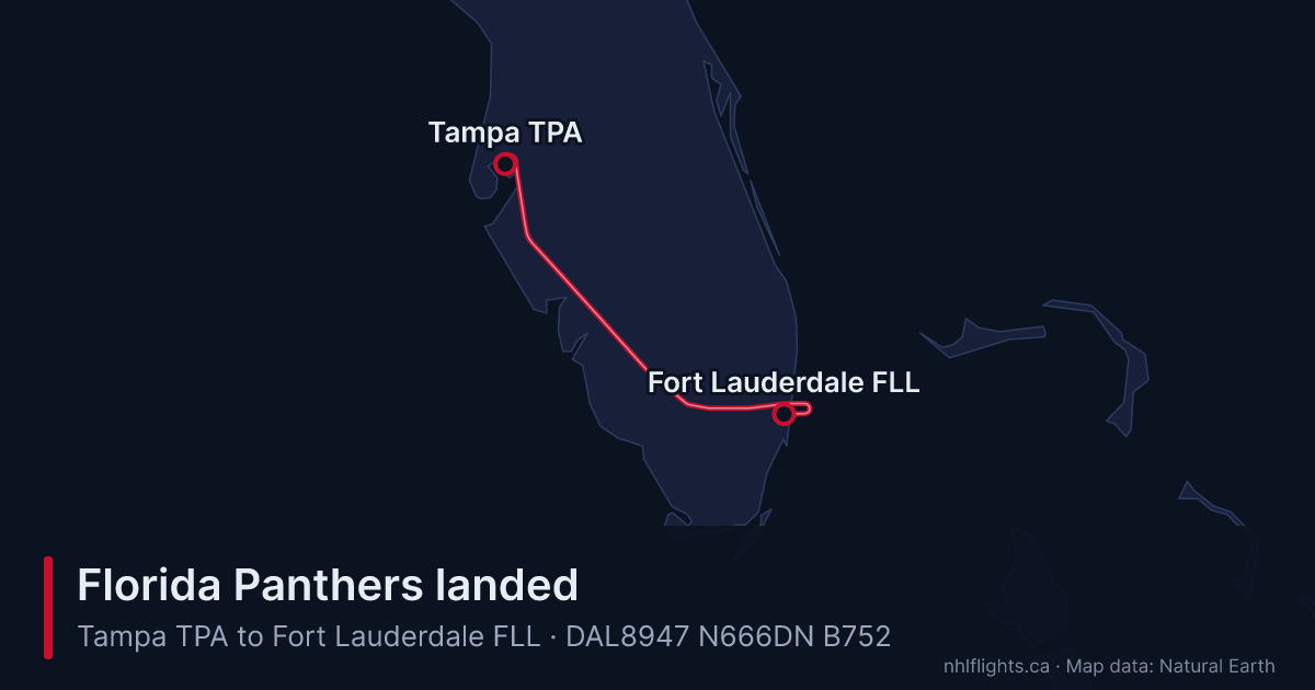 Route map: Tampa (TPA) to Fort Lauderdale (FLL)