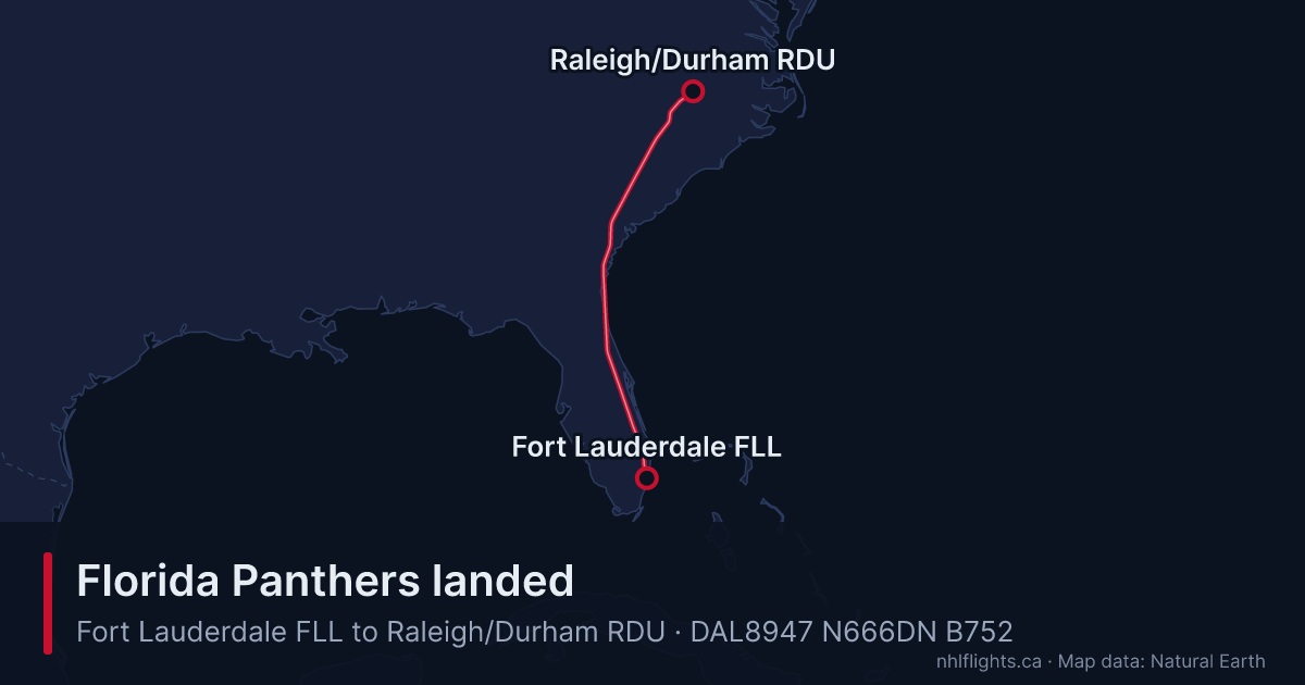 Route map: Fort Lauderdale (FLL) to Raleigh/Durham (RDU)