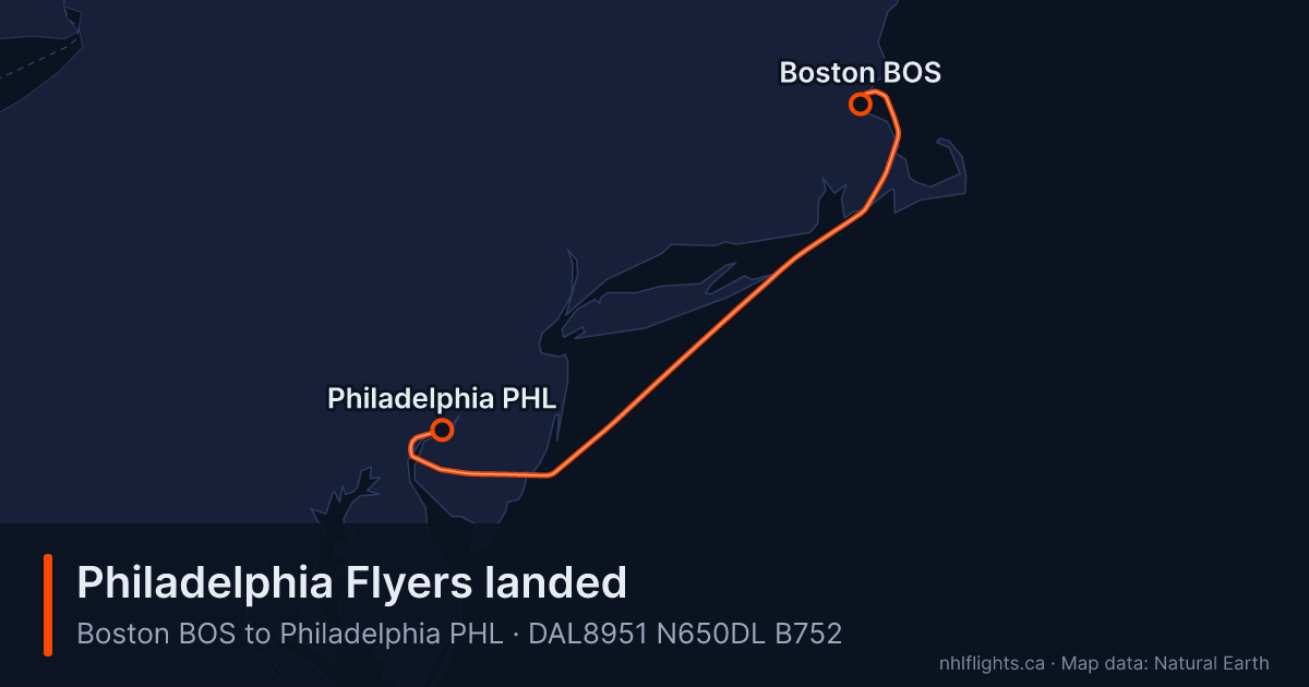 Route map: Boston (BOS) to Philadelphia (PHL)