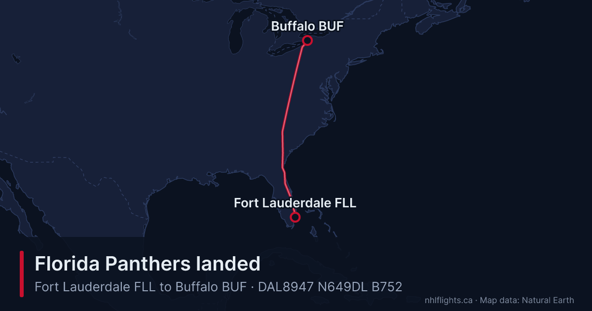 Route map: Fort Lauderdale (FLL) to Buffalo (BUF)