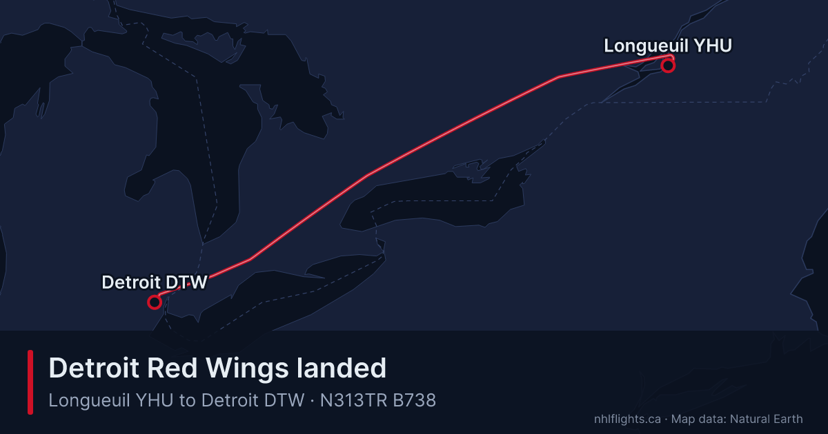 Route map: Longueuil (YHU) to Detroit (DTW)