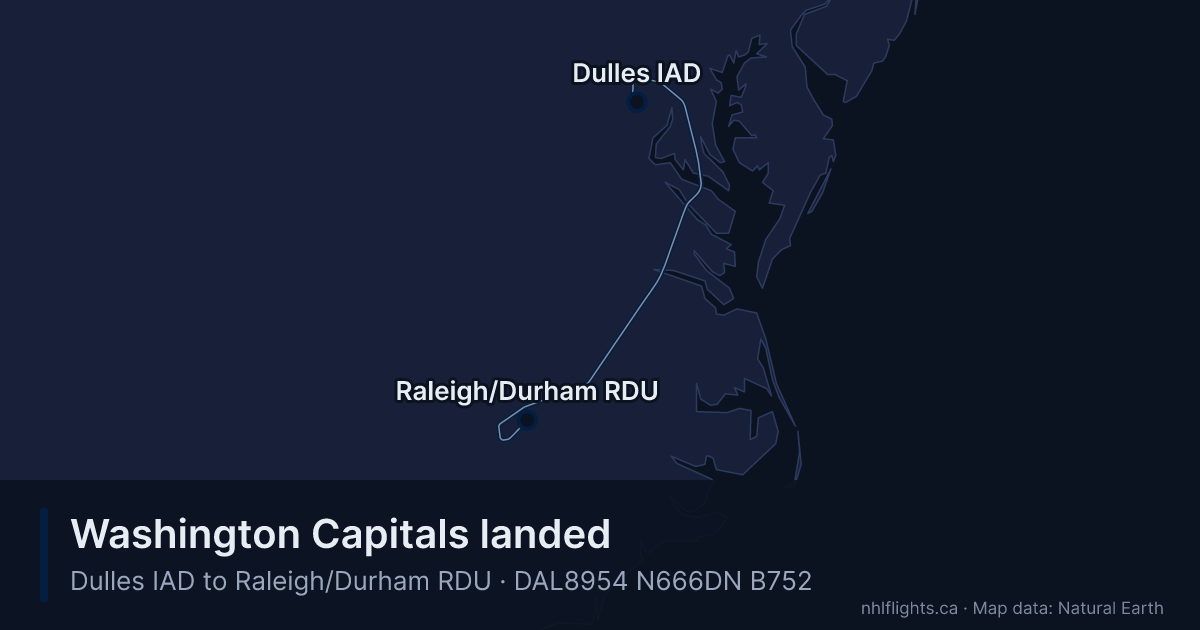 Route map: Dulles (IAD) to Raleigh/Durham (RDU)