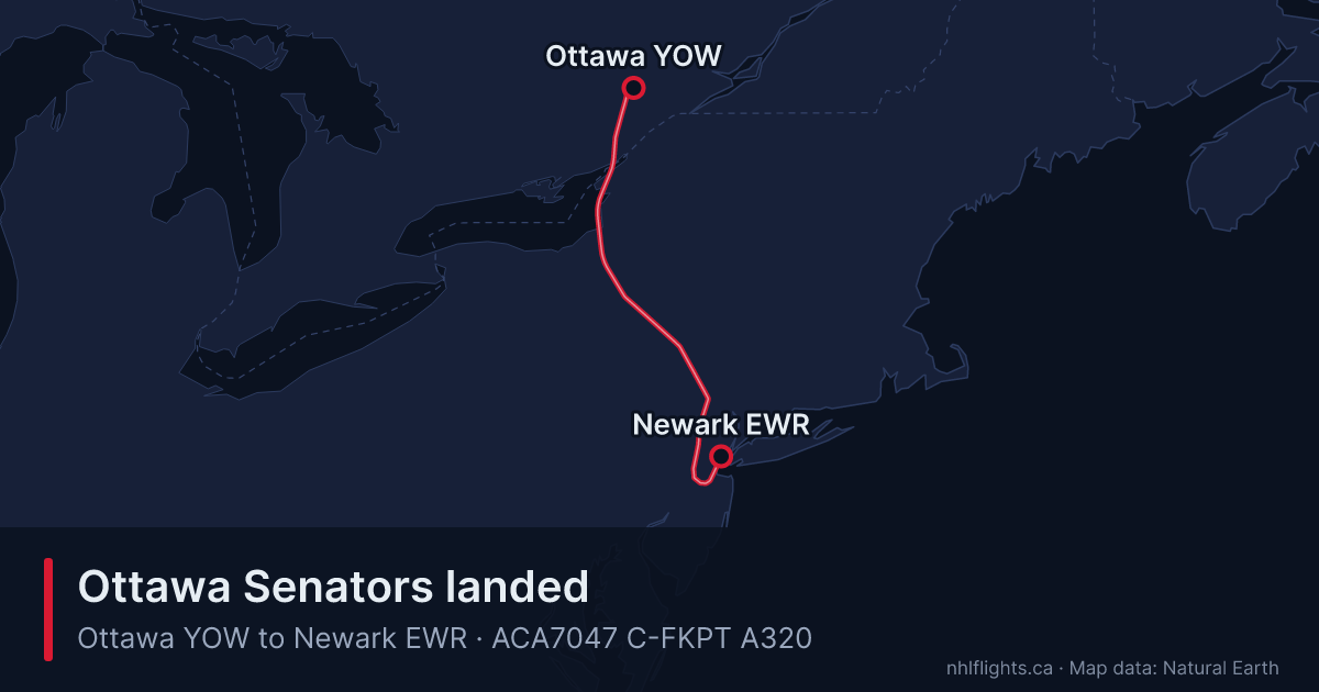 Route map: Ottawa (YOW) to Newark (EWR)
