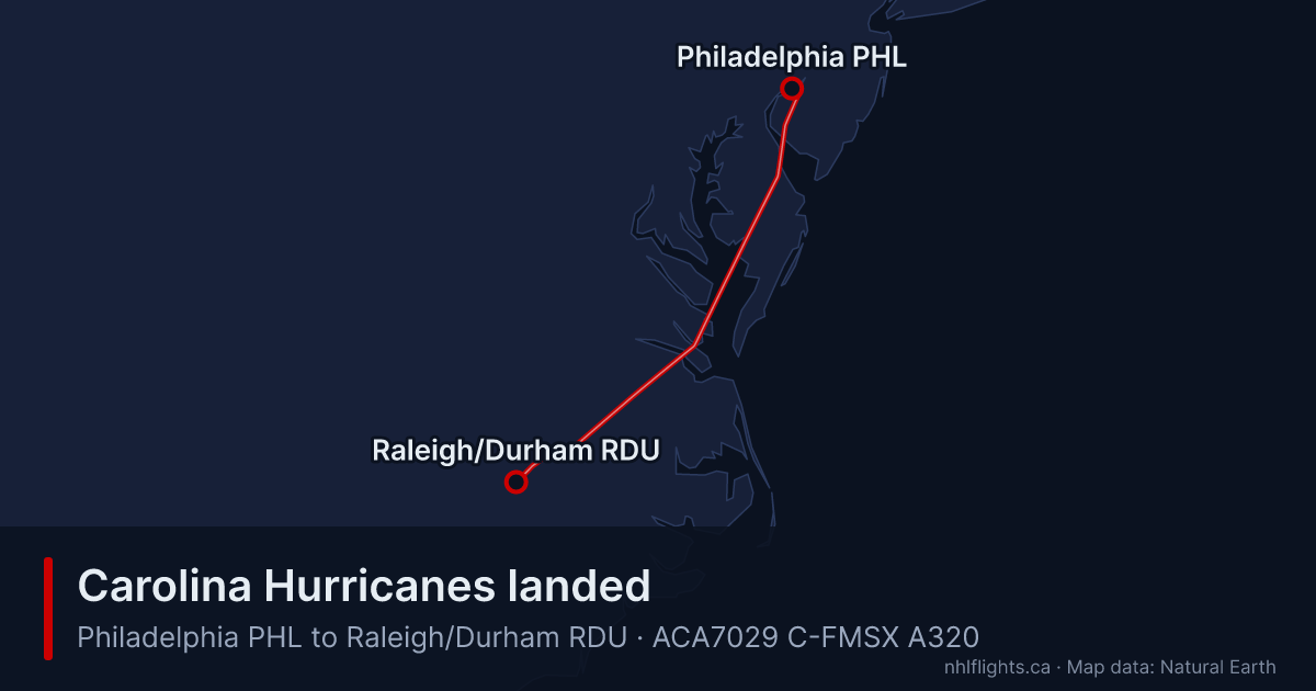 Route map: Philadelphia (PHL) to Raleigh/Durham (RDU)