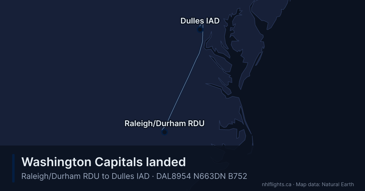 Route map: Raleigh/Durham (RDU) to Dulles (IAD)
