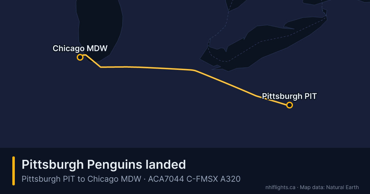 Route map: Pittsburgh (PIT) to Chicago (MDW)