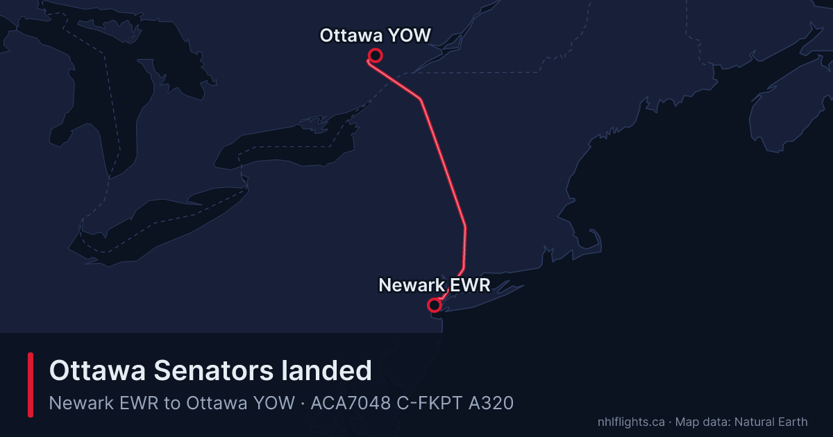 Route map: Newark (EWR) to Ottawa (YOW)