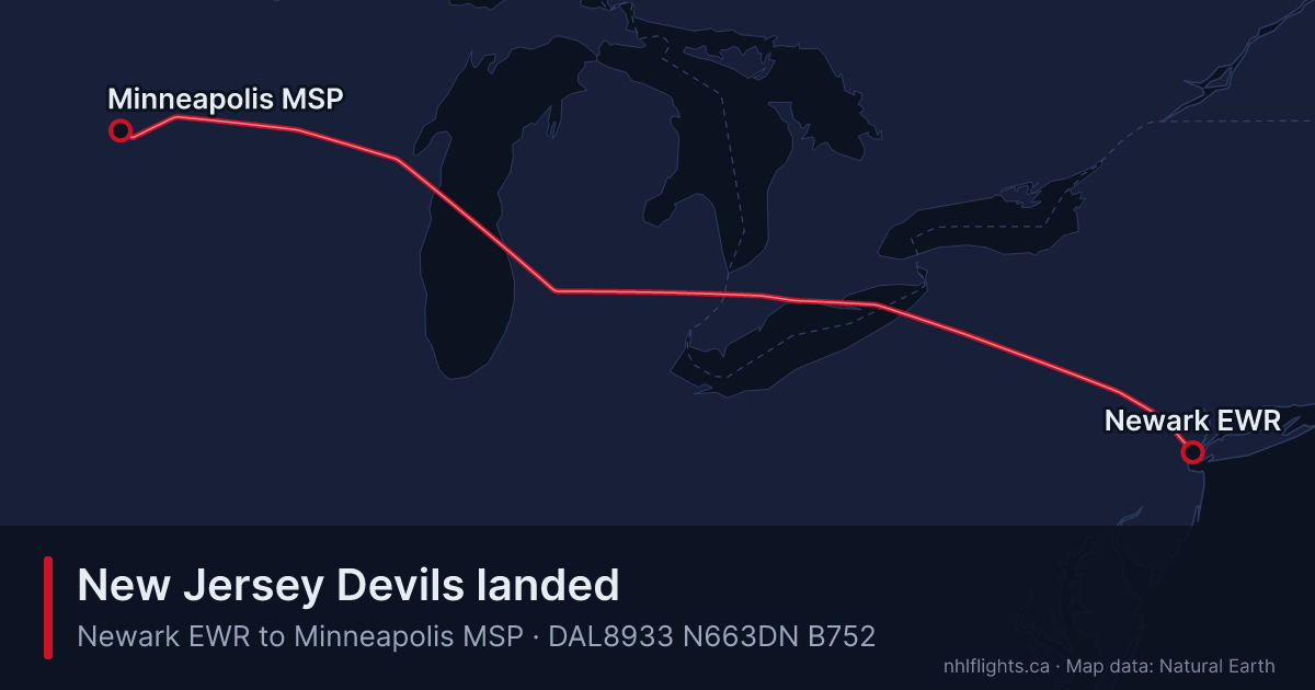 Route map: Newark (EWR) to Minneapolis (MSP)