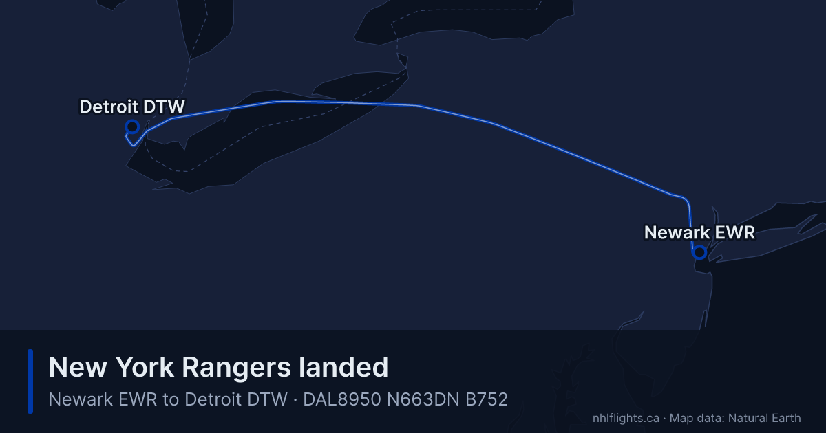 Route map: Newark (EWR) to Detroit (DTW)