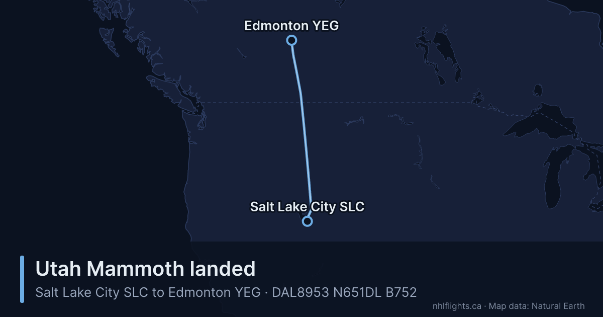 Route map: Salt Lake City (SLC) to Edmonton (YEG)